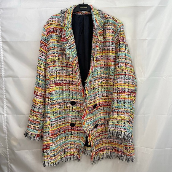 Adore Jackets & Blazers - Vintage Adore women's multicolor tweed fringe double button open front coat L